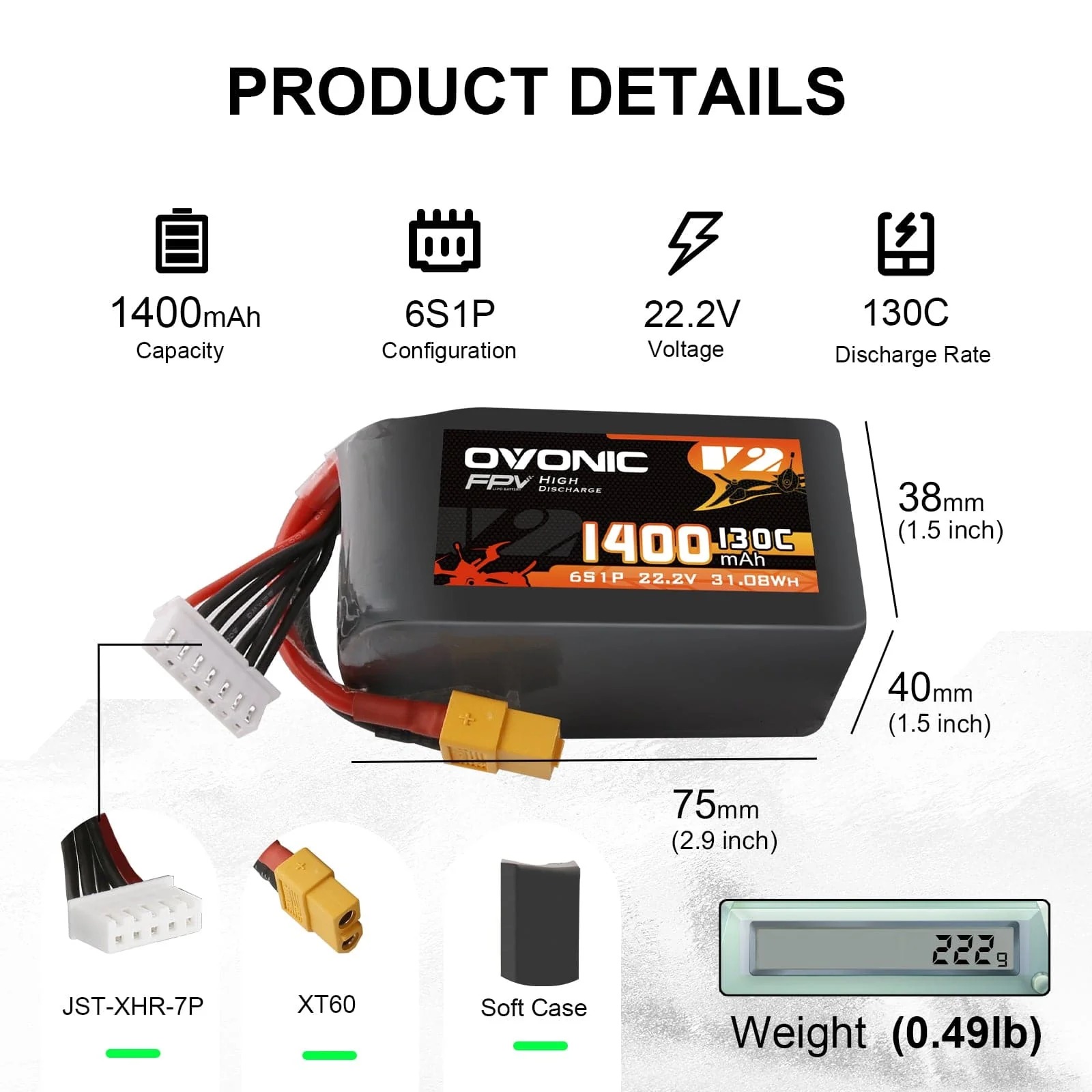 Ovonic 6S LiPo Battery 22.2V 1 - Drone Battery Bag recension och pris